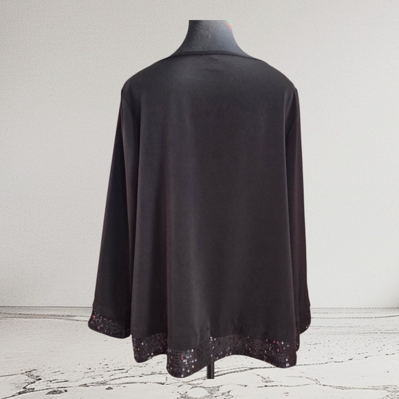 Emery Rose Black Long Sleeve Relaxed Blouse With Sequin Trim Size XL - Picture 4 of 5